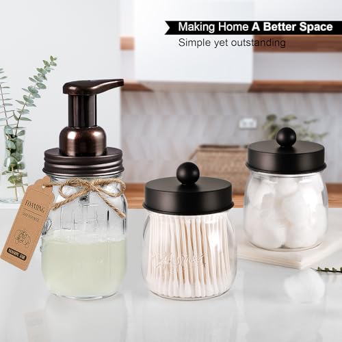 SheeChung Bathroom Accessories Set - Mason Jar Foaming Hand Soap Dispenser, Qtip Holder Set, Rustic Farmhouse Decor, Apothecary Jars, Bathroom Countertop Organizer - Bronze - Image 5