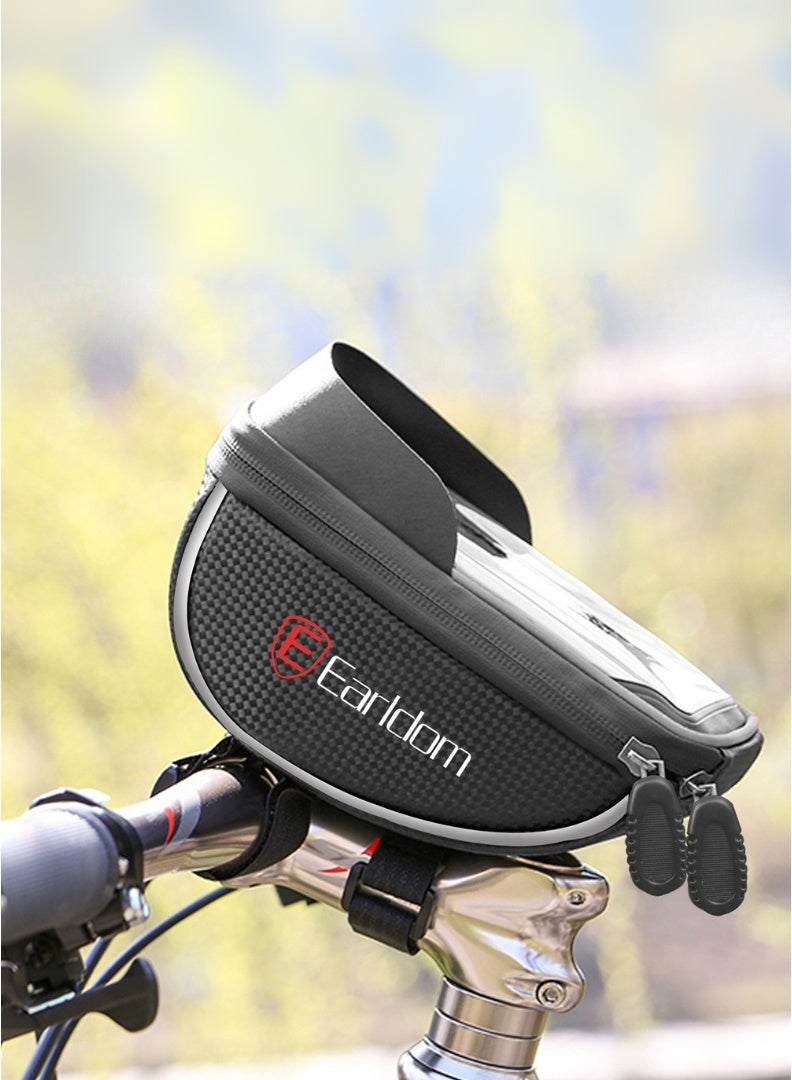 Earldom Waterproof Bike Handlebar Bag with Touchscreen Phone Holder – Fits Phones up to 6.5'', Front Frame Pouch with Storage Compartment  - Image 4