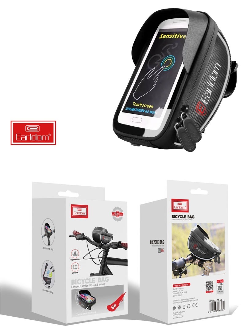 Earldom Waterproof Bike Handlebar Bag with Touchscreen Phone Holder – Fits Phones up to 6.5'', Front Frame Pouch with Storage Compartment  - Image 3