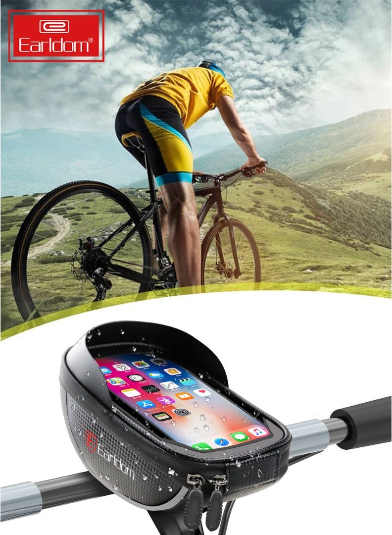Earldom Waterproof Bike Handlebar Bag with Touchscreen Phone Holder – Fits Phones up to 6.5'', Front Frame Pouch with Storage Compartment  - Image 1