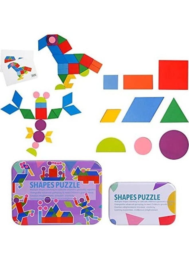 Loquat Wooden Pattern Blocks Toys - Tangram Animals Jigsaw Puzzle Set - Image 1