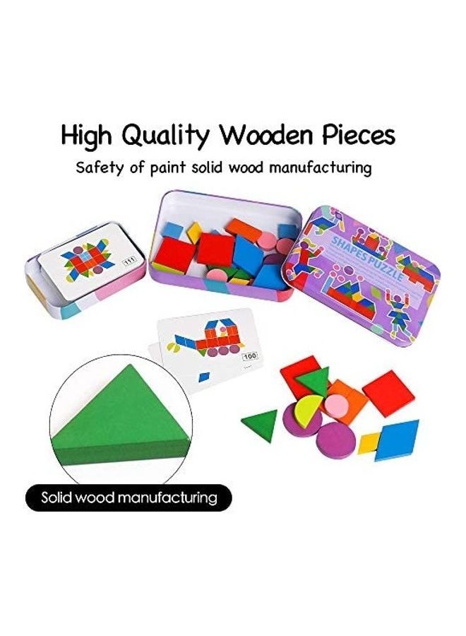 Loquat Wooden Pattern Blocks Toys - Tangram Animals Jigsaw Puzzle Set - Image 2