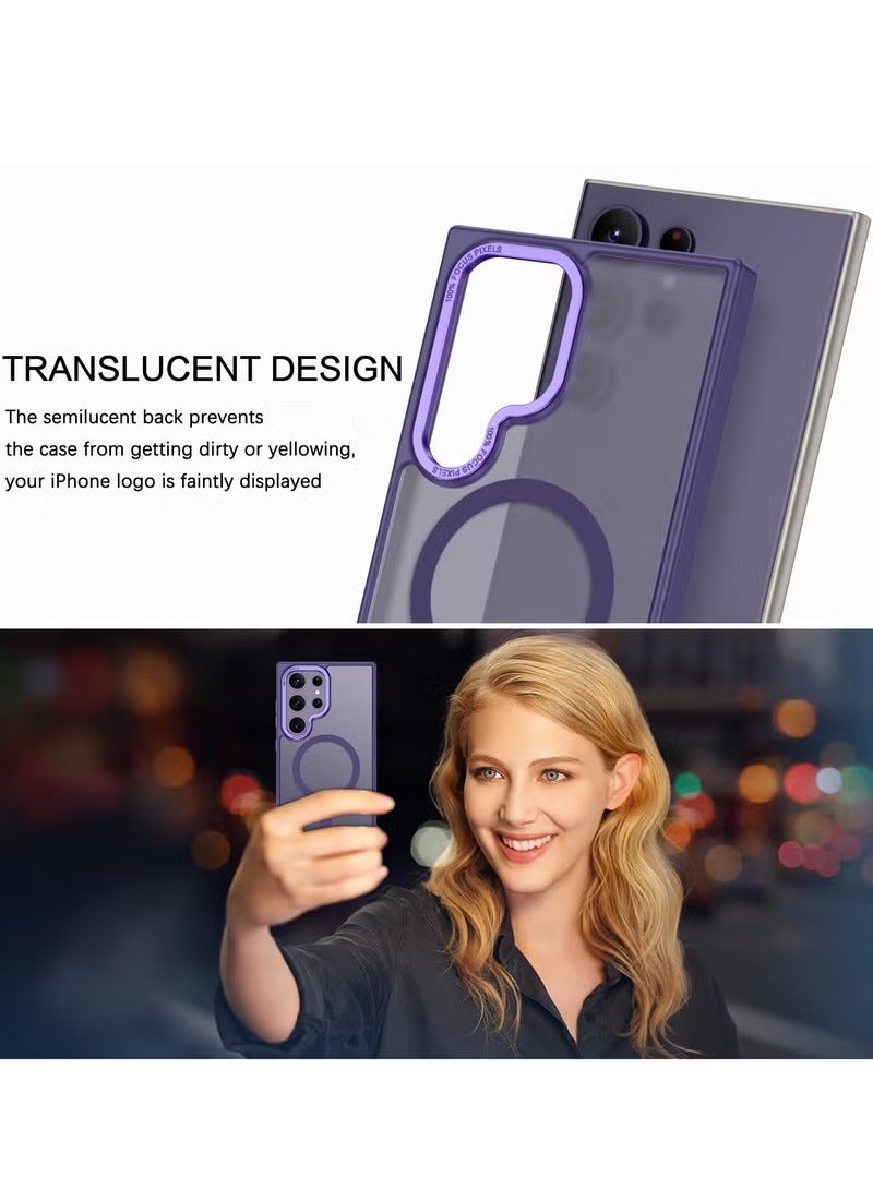 Protective Case for Samsung S25 Ultra, Compatible with MagSafe, Translucent Frosted Magnetic Anti-Shock Back Cover with Powerful Magnet, Ultra Comprehensive Protection Case for Galaxy S25 Ultra 5G (Purple) - Image 3