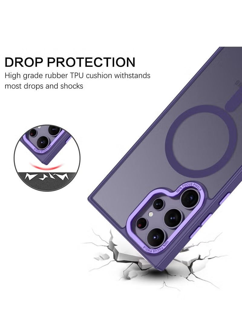 Protective Case for Samsung S25 Ultra, Compatible with MagSafe, Translucent Frosted Magnetic Anti-Shock Back Cover with Powerful Magnet, Ultra Comprehensive Protection Case for Galaxy S25 Ultra 5G (Purple) - Image 5