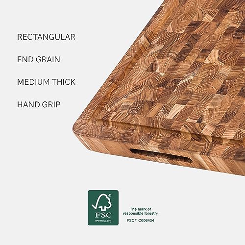 Teakhaus Butcher Block Cutting Board - Medium Thick Cutting Board with Juice Groove - Teak End Grain Wood - Knife Friendly - FSC Certified - Image 4