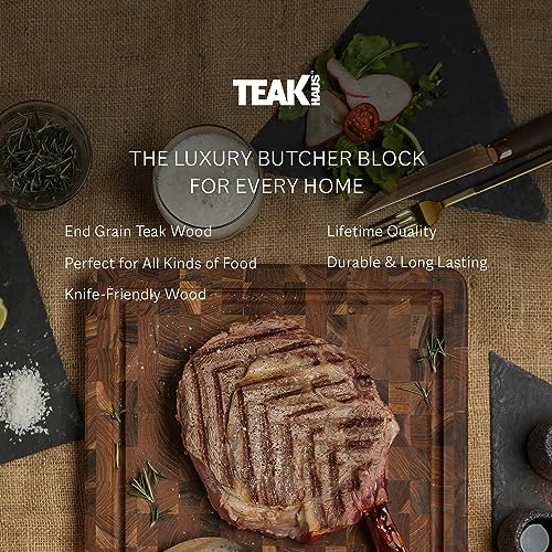 Teakhaus Butcher Block Cutting Board - Medium Thick Cutting Board with Juice Groove - Teak End Grain Wood - Knife Friendly - FSC Certified - Image 5