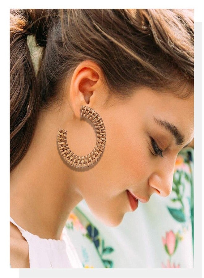 HSWE Rattan Statement Hoop Earrings - Woven Dangle Drop Earrings Set - Image 2