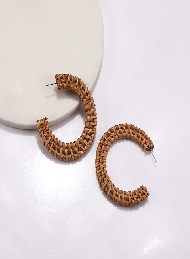 HSWE Rattan Statement Hoop Earrings - Woven Dangle Drop Earrings Set - Image 5