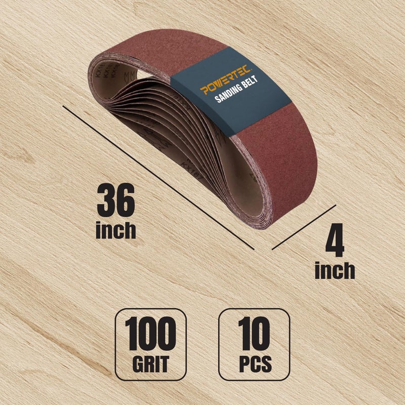 POWERTEC 110130 4 x 36 Inch Sanding Belts | 100 Grit Aluminum Oxide Belt Sander Sanding Belt | Sandpaper for Belt and Disc Sander – 10 Pack - Image 2