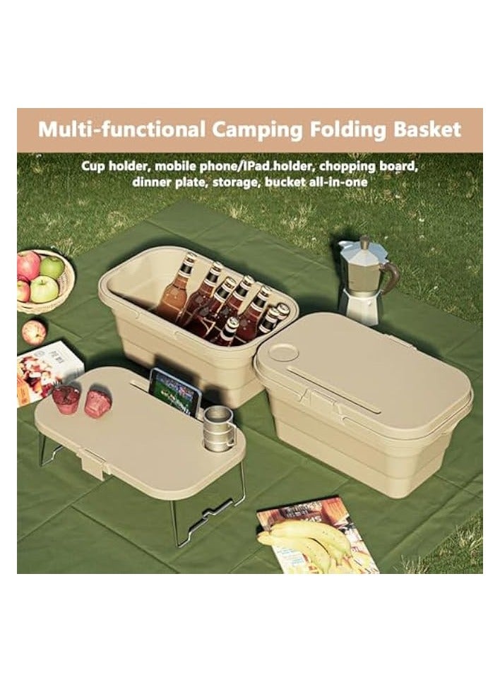 Green Tiger Collapsible Picnic Basket, Portable Large Capacity Picnic Basket, Foldable Picnic Bin with Lid Table, Multi-Functional and Water-Proof Storage Basket with Lid for Camping, Outdoor, Fishing - Image 3