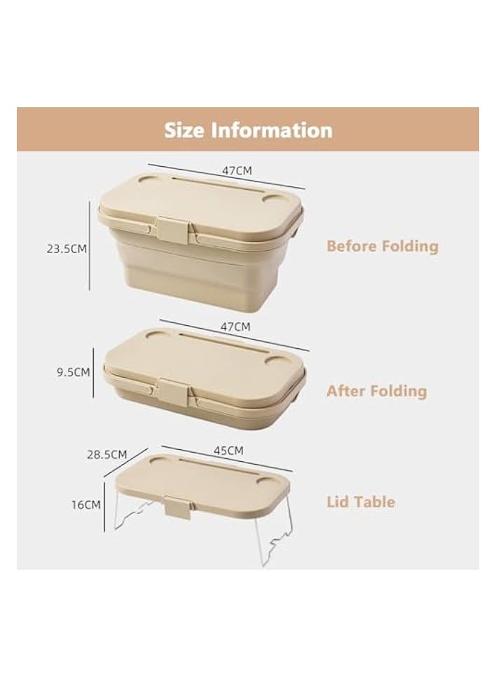 Green Tiger Collapsible Picnic Basket, Portable Large Capacity Picnic Basket, Foldable Picnic Bin with Lid Table, Multi-Functional and Water-Proof Storage Basket with Lid for Camping, Outdoor, Fishing - Image 2