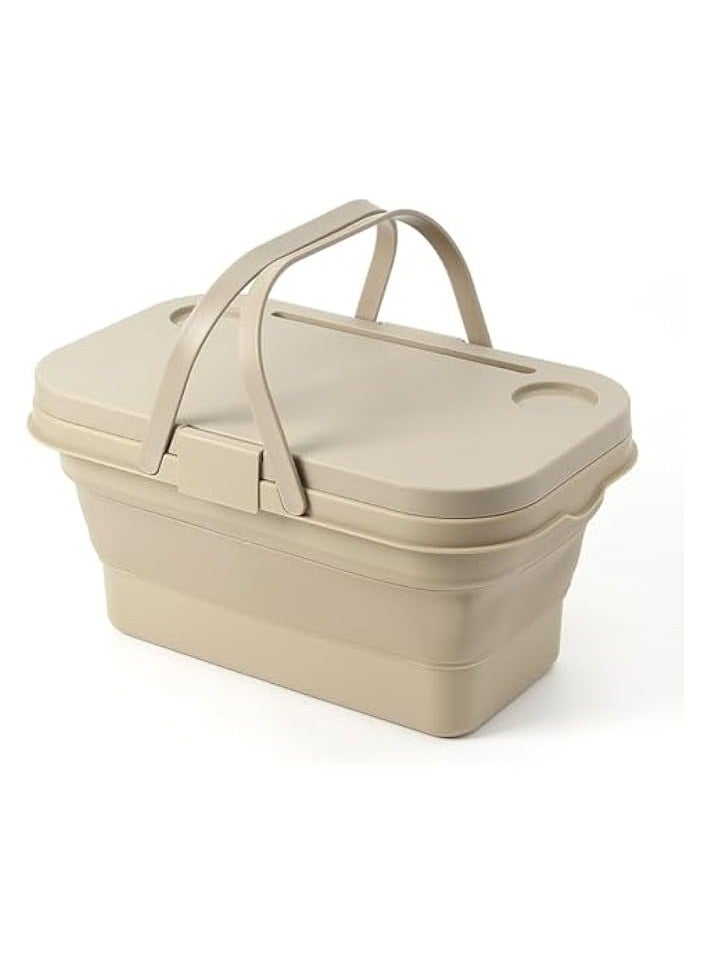 Green Tiger Collapsible Picnic Basket, Portable Large Capacity Picnic Basket, Foldable Picnic Bin with Lid Table, Multi-Functional and Water-Proof Storage Basket with Lid for Camping, Outdoor, Fishing - Image 1