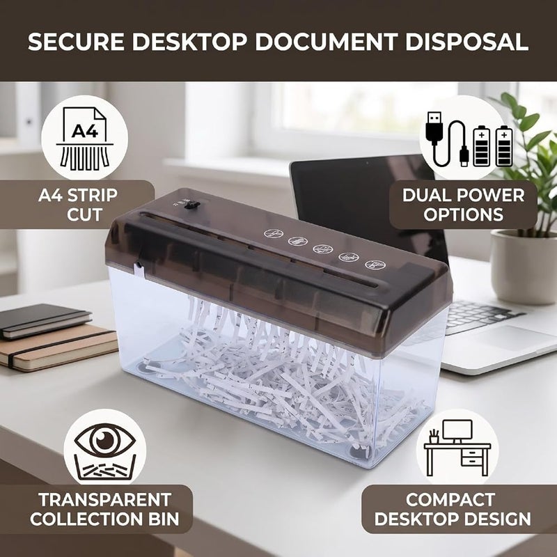 Bewinner USB Powered Strip Cut Paper Shredder for Home A4 - Image 2