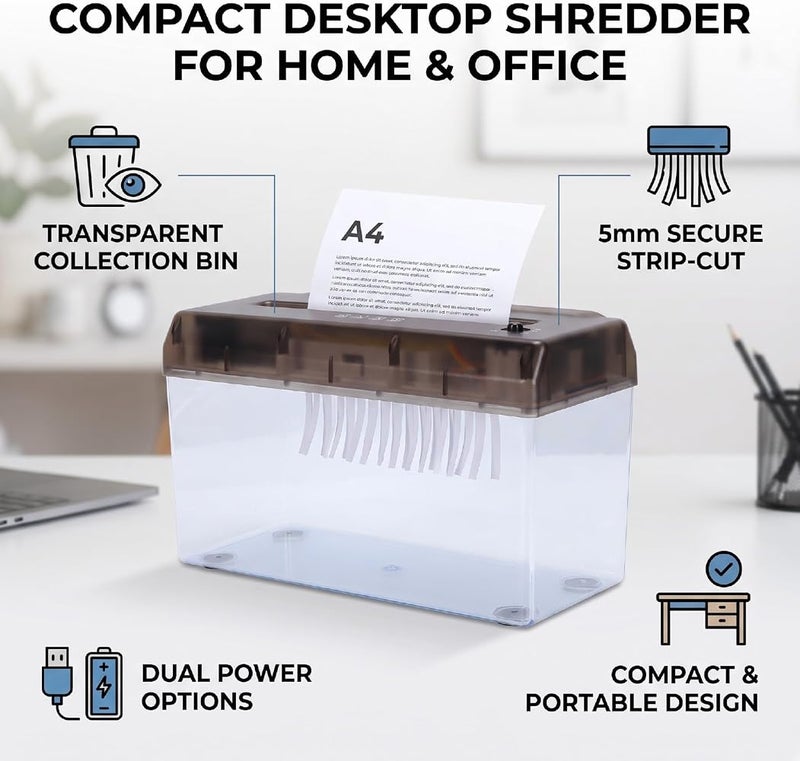 Bewinner USB Powered Strip Cut Paper Shredder for Home A4 - Image 3