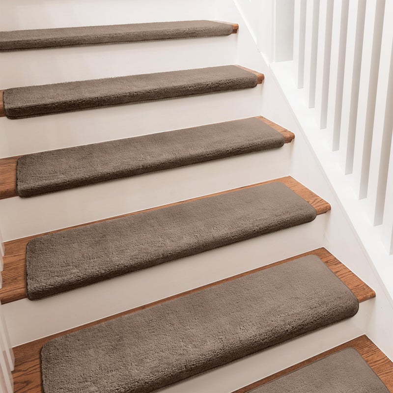 PURE ERA Carpet Stair Treads Ultra Plush 95 X 30Soft Bullnose Indoor Stair Protectors PetFriendly NonSlip Skid Resistant Tape Free Washable Reusable2 PiecesBrown - Image 2