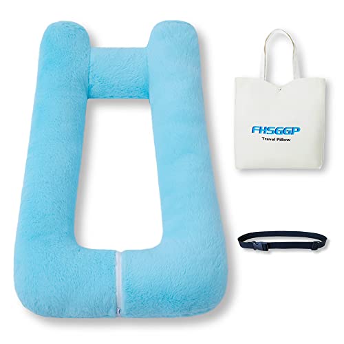FHSGGP Travel Pillow Upgraded Version of Aircraft Travel Neck Pillow with Storage Bag, Sleep Pillows for Travel by Train, Car, or Plane, Supporting The Head and Body, Travel Pillow for Kids Blue - Image 1