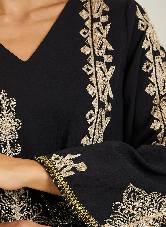 Amirah  Women Black Embroidered A-Line Jalabiya for Women | Best Price UAE