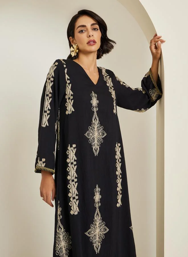 Amirah  Women Black Embroidered A-Line Jalabiya for Women | Best Price UAE