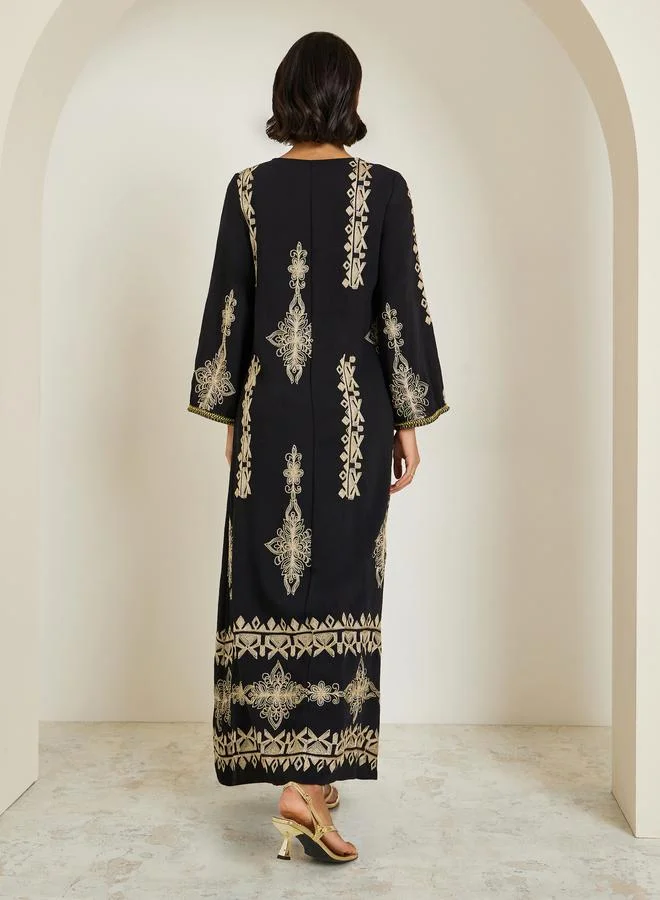 Amirah  Women Black Embroidered A-Line Jalabiya for Women | Best Price UAE