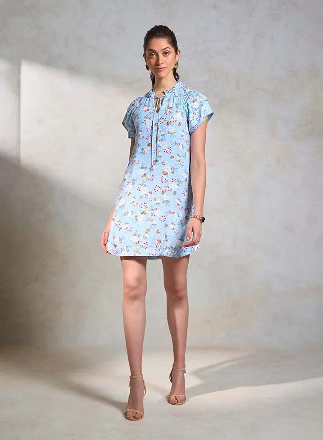 فيرجيو VIRGIO 100% Viscose Floral Sky Batwing Shift Dress