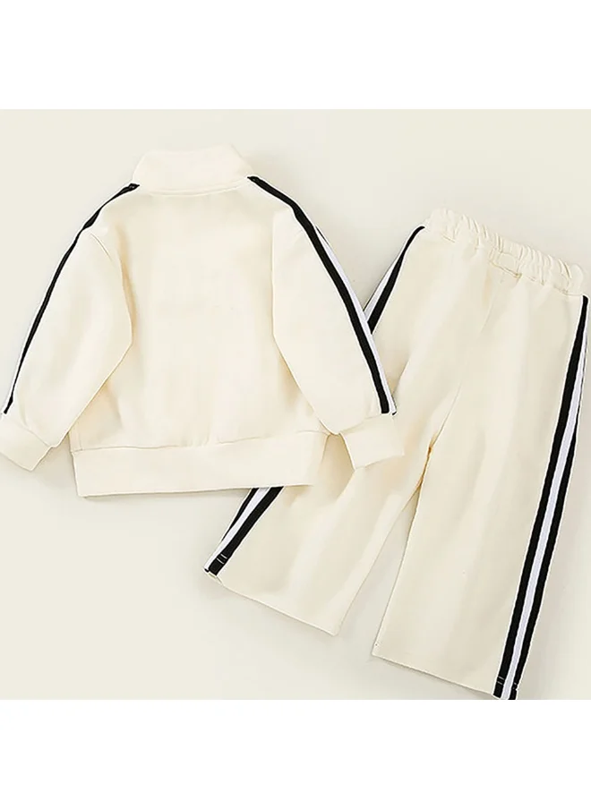 LITTLE SURPRISE BOX Casual Cream & Black Big Heart 2Pcs Track Suit Set For Kids & Tweens-4-5Y