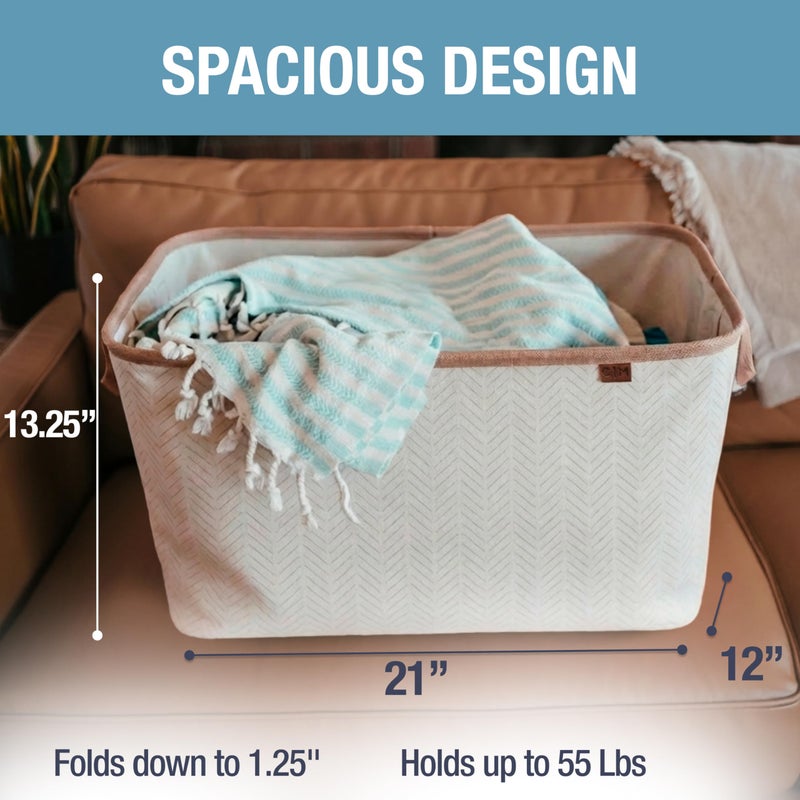 CleverMade Collapsible Laundry Basket LUXE 2 Pack â€“ 60 L (16 Gal) Foldable Cotton Blend Clothes Hamper with Vegan Leather Accents, Reinforced Handles, Space Saving Laundry Bin Holds 55 lbs - Cream - Image 3