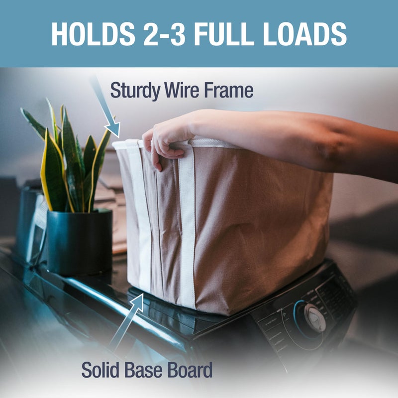 CleverMade Collapsible Laundry Basket LUXE 2 Pack â€“ 60 L (16 Gal) Foldable Cotton Blend Clothes Hamper with Vegan Leather Accents, Reinforced Handles, Space Saving Laundry Bin Holds 55 lbs - Cream - Image 2