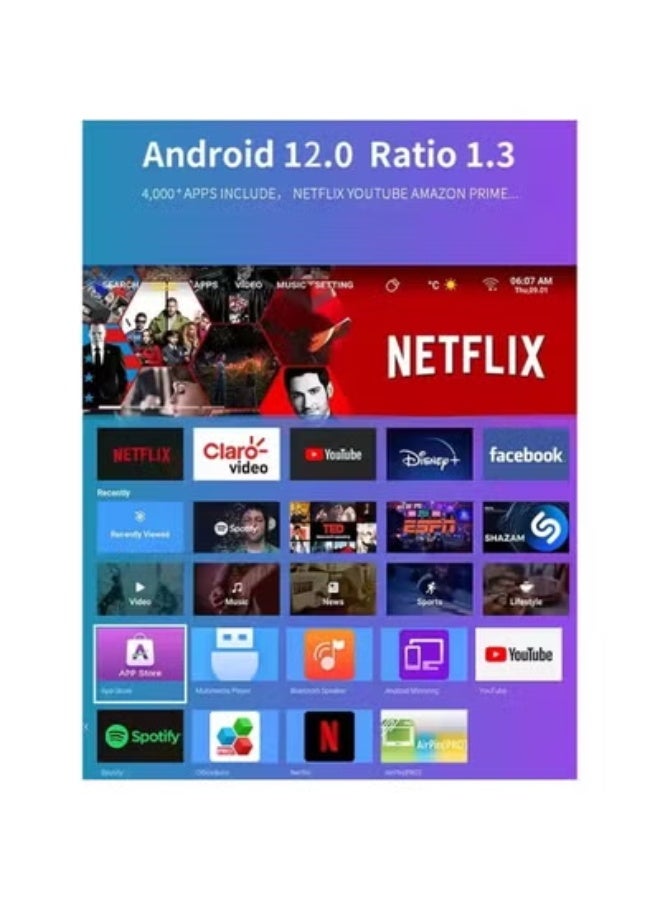 Smartbarry HT11 4K Android Smart Projector – Portable WiFi 6 & Bluetooth, Auto Keystone Correction, 180° Flip Design, Dual Band Home Theater Projector Compatible with TV Stick, HDMI, USB, iOS & PS4/PS5 - Image 4