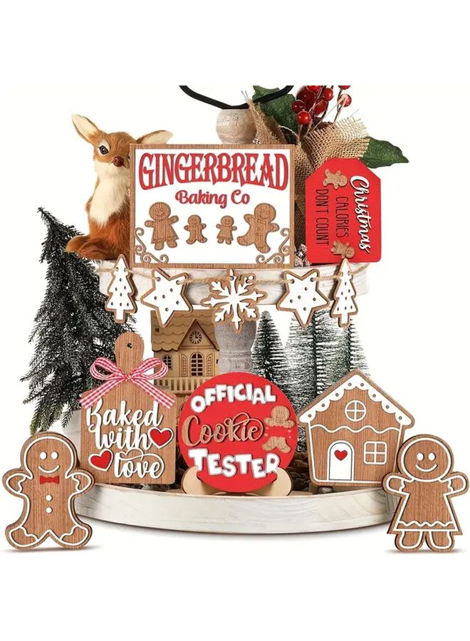 12pcs Wooden Christmas Gingerbread Men Decor Set With House Cookie Tester Design - Image 3