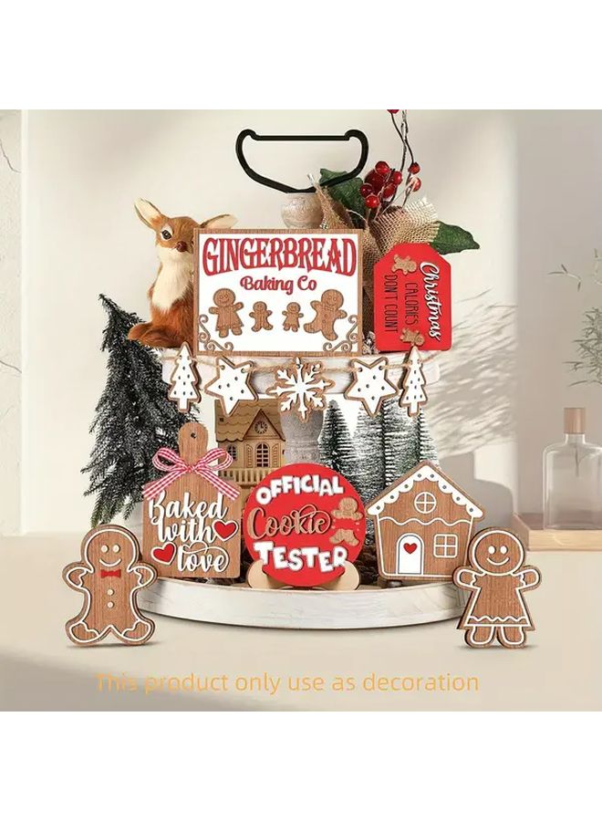 12pcs Wooden Christmas Gingerbread Men Decor Set With House Cookie Tester Design - Image 2