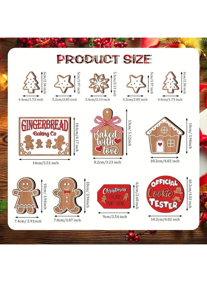 12pcs Wooden Christmas Gingerbread Men Decor Set With House Cookie Tester Design - Image 4