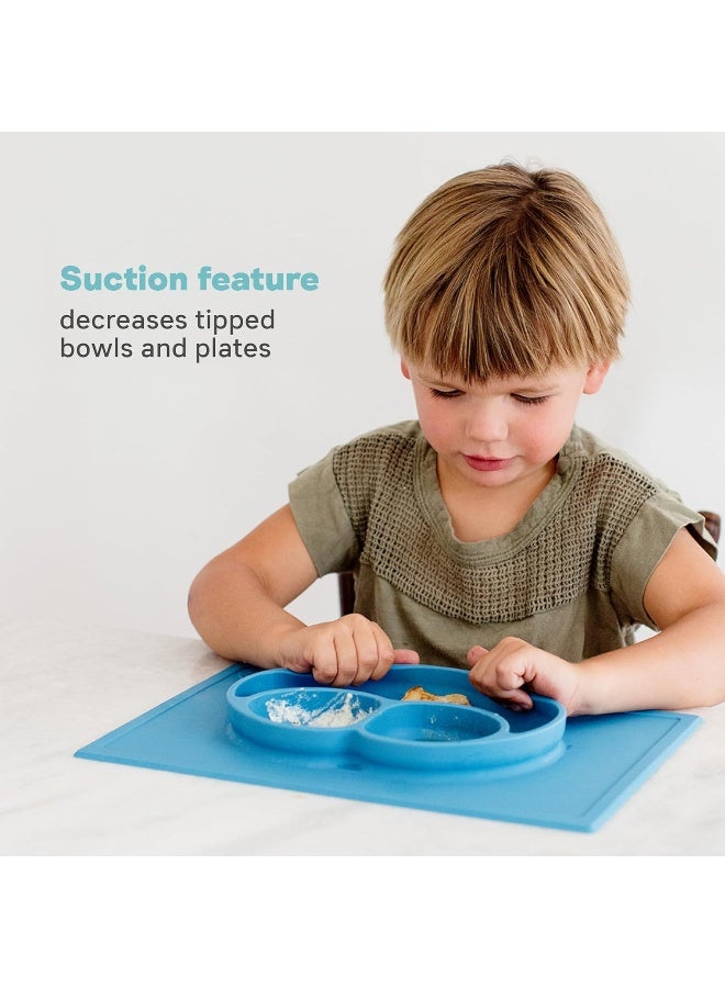 ezpz Happy Mat Kids Feeding Suction Placemat (Sage) - 100% Silicone Suction Plate with Built-in Placemat for Toddlers + Preschoolers - Divided Plate - Dishwasher Safe - Image 4