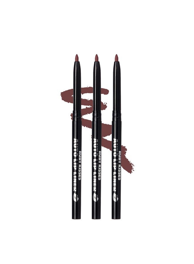 Ruby Kisses Auto Lip Liner Pencil Long Lasting Smooth Application Mechanical Lip Liner Pencil 3 Pack (Cocoa) - Image 1