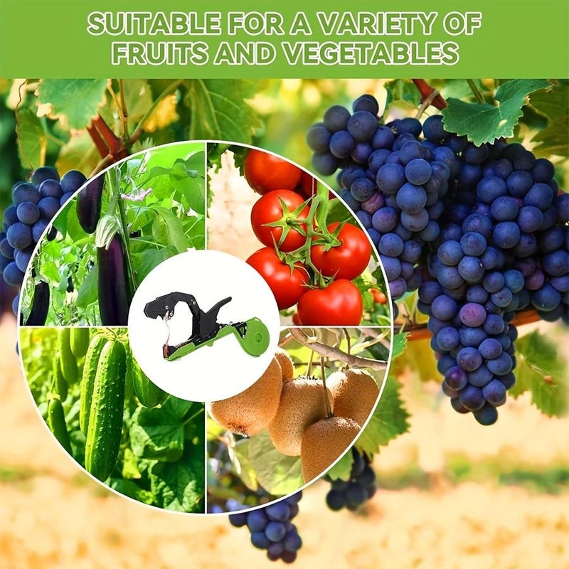 1 Set Green Plant Tape Gun Machine With Blue And Red Tapes 10 Rolls Each And 1 Box Nails For Tomatoes Grapes Vegetable Garden Application - Image 2