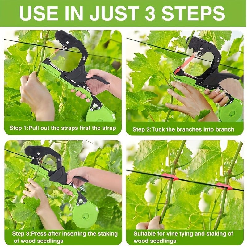 1 Set Green Plant Tape Gun Machine With Blue And Red Tapes 10 Rolls Each And 1 Box Nails For Tomatoes Grapes Vegetable Garden Application - Image 4