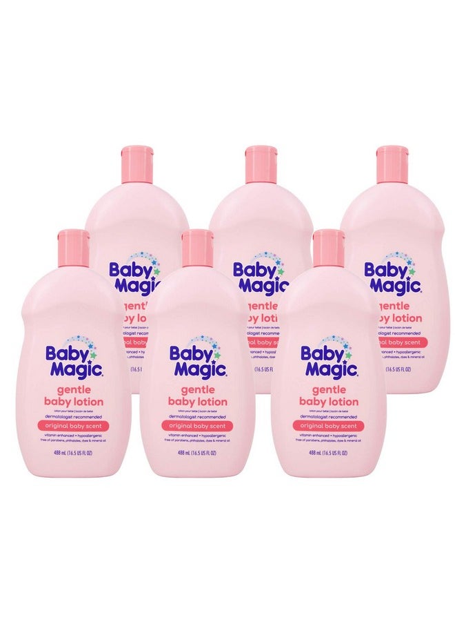 Baby Magic - Gentle Baby Lotion | 16.5 Fl Oz (Pack Of 6) | Vitamins & Aloe, Pink (705544), Original Baby Scent - Image 1