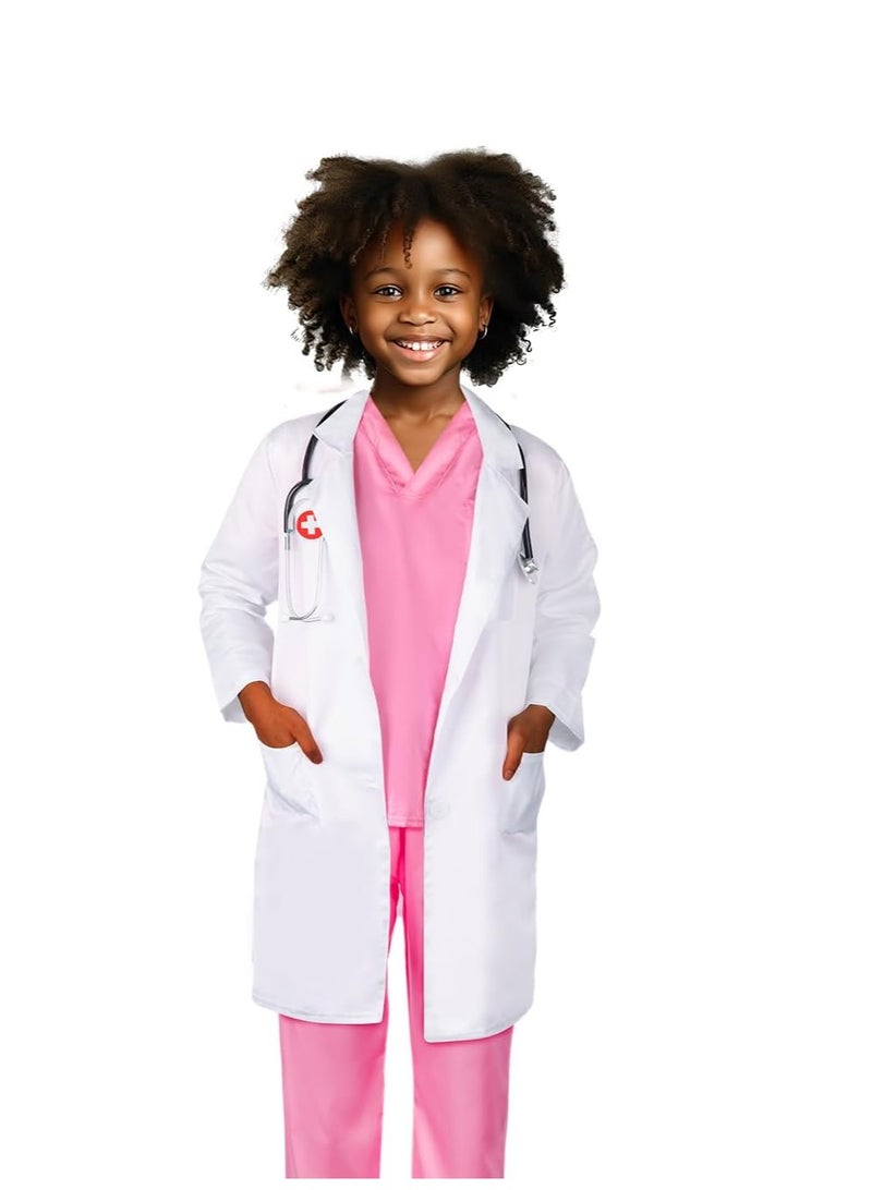 Doctor Costume for Girls - Kids Scrubs with Lab Coat & Carry Bag, Doctor Dress Up for Halloween, Career Day Role Play  - Image 4