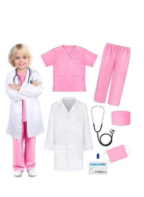 زي الطبيب للفتيات - فرك الأطفال مع معطف المختبر وحقيبة الحمل، فستان الطبيب لجميع القديسين، لعب الأدوار في يوم المهنة