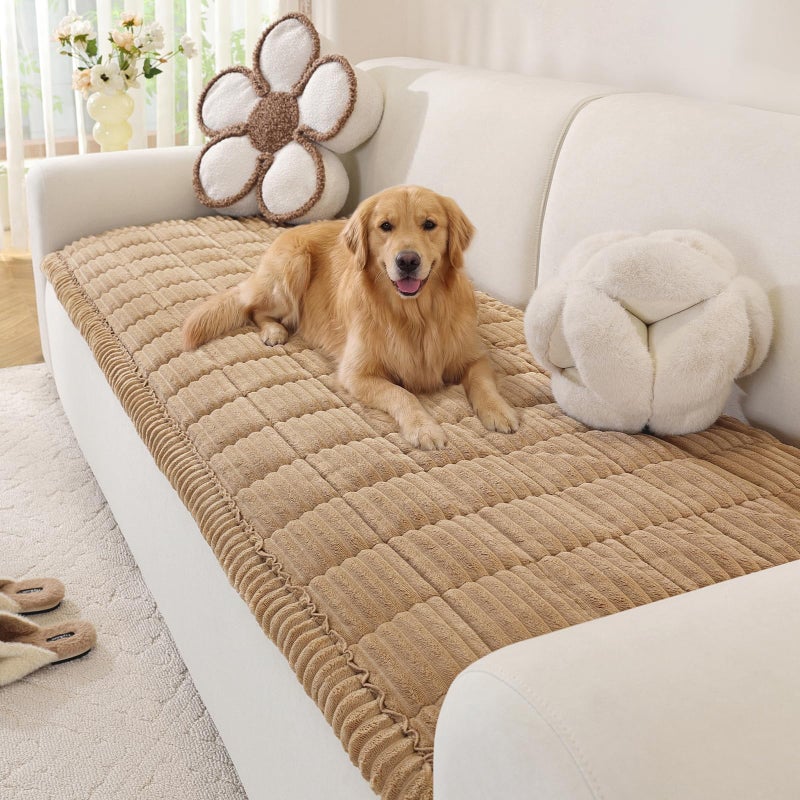 OstepDecor Washable Couch Cover for Dogs, Thick Pet Friendly Sofa Covers, Soft Couch Protector, Paw Cart Sofa Slipcovers, Cushion Protector for Leather, Sectional, Loveseat (27.6" x 59", Khaki) - Image 1