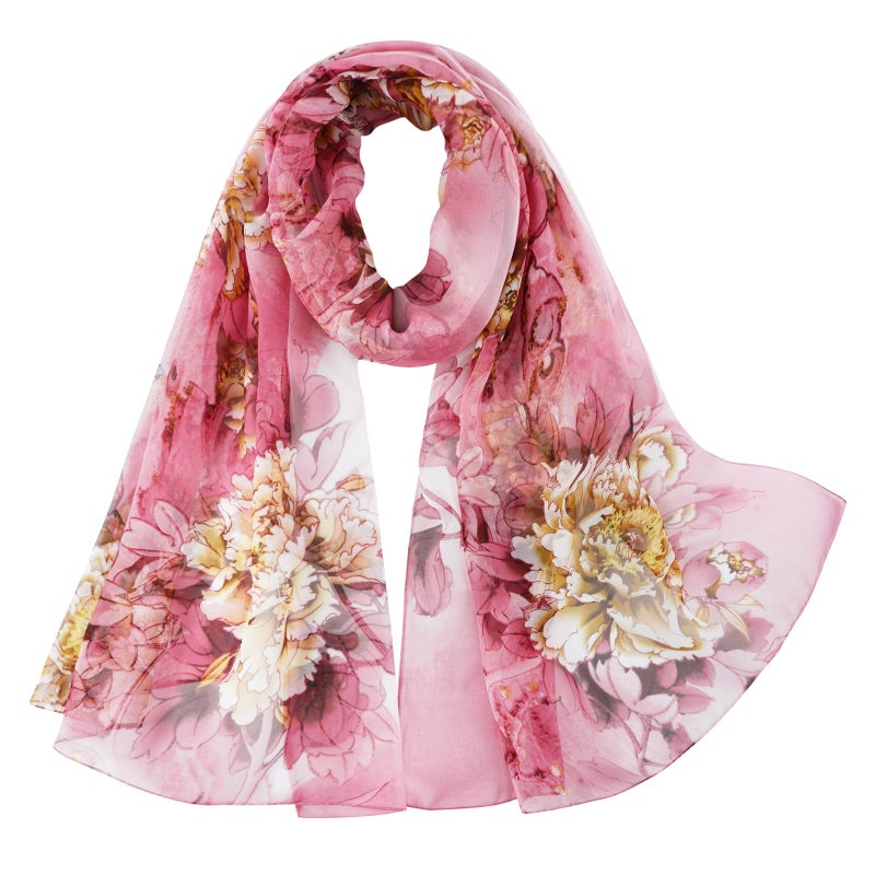 E-Clover Chiffon Scarf for Women Lightweight Floral Print Scarfs Sheer Neck Head Scarves Shawl for Women Pink - Image 1