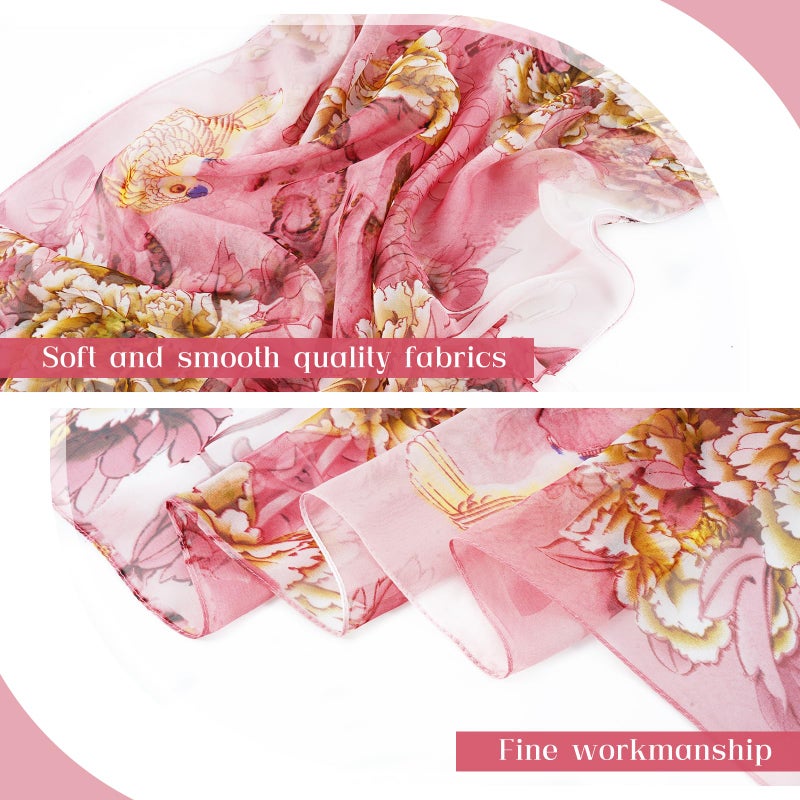 E-Clover Chiffon Scarf for Women Lightweight Floral Print Scarfs Sheer Neck Head Scarves Shawl for Women Pink - Image 4
