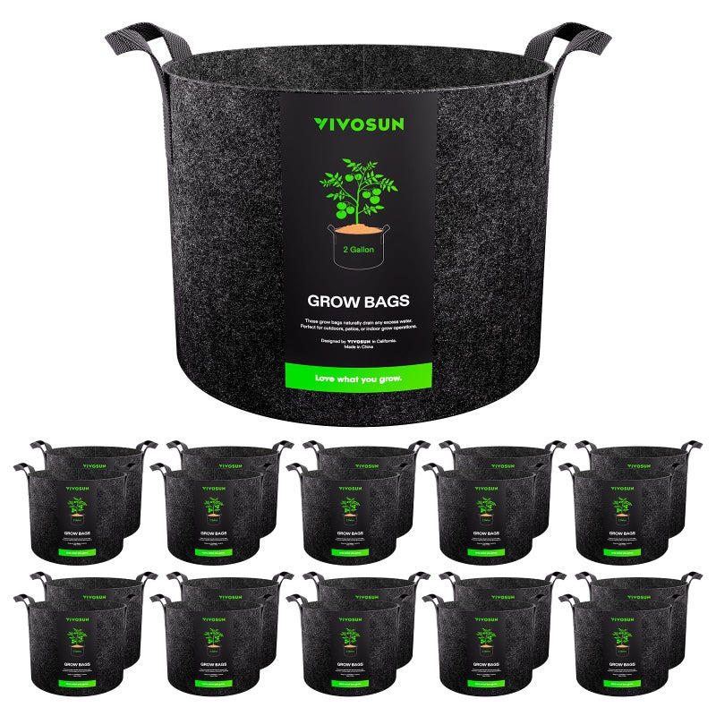 VIVOSUN VIVOSUN 20Pack 2 Gallon Grow Bags Heavy Duty Thickened Nonwoven Fabric Pots with Handles for Flowers Fruits and Vegetables Black