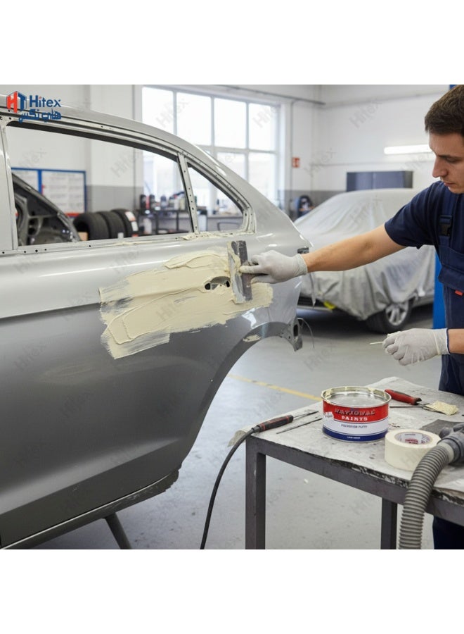 Hitex National Paints Polyester Putty Body Filler with Hardener | High Adhesion Scratch Filler for Car Body, Wood, Marine & Steel | Easy Sanding, Smooth Finish | Automotive & DIY Repair (1.5 Kg) - Image 3