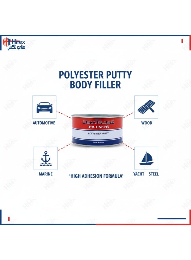Hitex National Paints Polyester Putty Body Filler with Hardener | High Adhesion Scratch Filler for Car Body, Wood, Marine & Steel | Easy Sanding, Smooth Finish | Automotive & DIY Repair (1.5 Kg) - Image 2