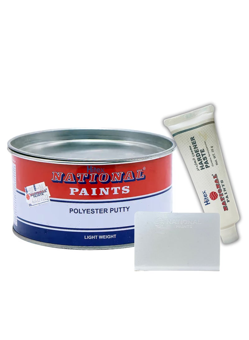 Hitex National Paints Polyester Putty Body Filler with Hardener | High Adhesion Scratch Filler for Car Body, Wood, Marine & Steel | Easy Sanding, Smooth Finish | Automotive & DIY Repair (1.5 Kg) - Image 1