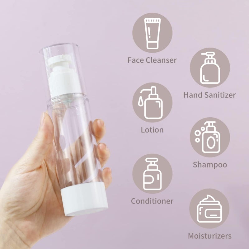 6PCS Clear Airless Cosmetic Cream Pump Bottle Travel Size Dispenser Refillable Containers/Foundation Travel Pump Bottle for Shampoo 100ml - Image 2