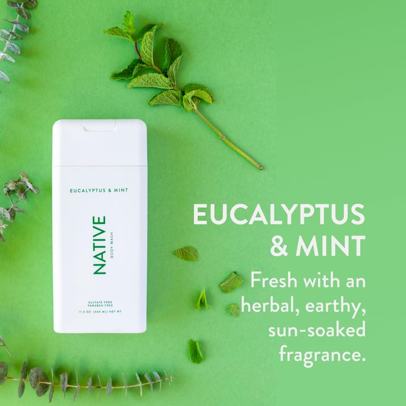 Native Body Wash Contains Naturally Derived Ingredients | For Women & Men, Sulfate, Paraben, & Dye Free Leaving Skin Soft and Hydrated | Eucalyptus & Mint 18 oz - 2 Pk - Image 4