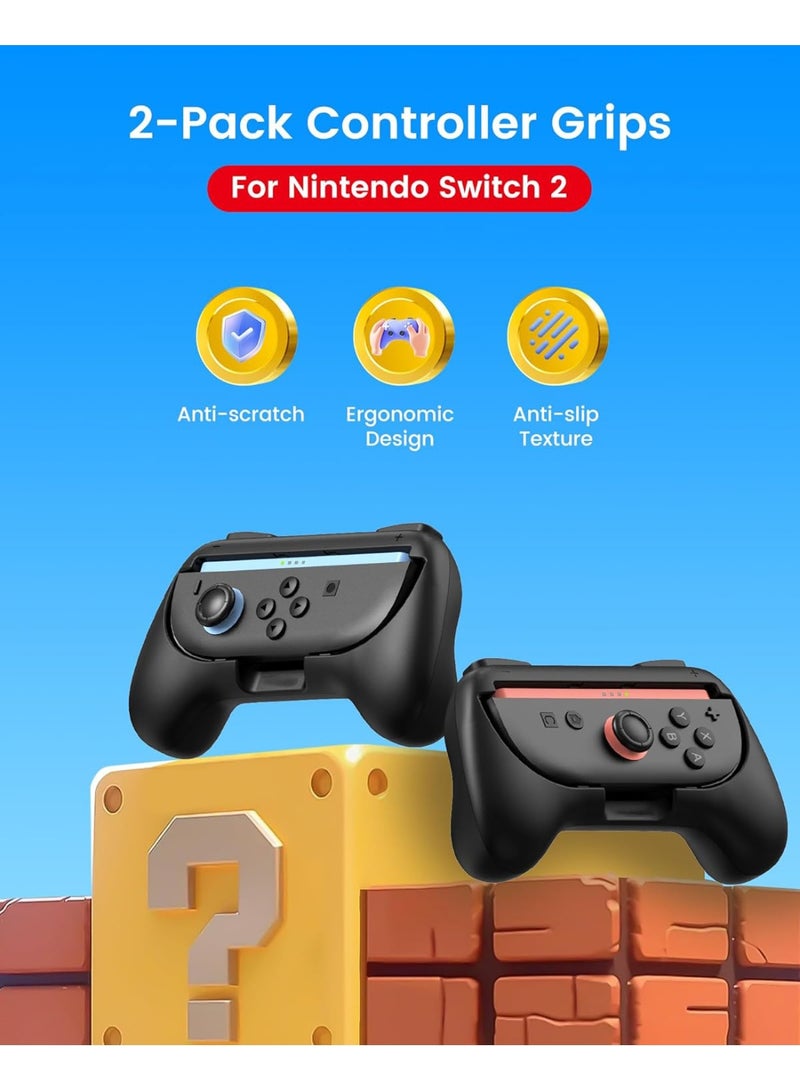 مقابض متوافقة مع نينتندو سويتش 2، مجموعة مقبض مقاومة للتآكل لتعزيز الراحة والملاءمة الآمنة والتصميم المتين، حامل وحدة تحكم لجلسات اللعب الطويلة، أسود - Image 2