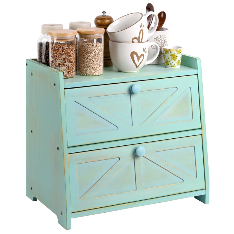 Ollieroo Vintage Double Layer Bread Box for Kitchen Countertop, Bamboo Bread Storage Container, Breadbox for Homemade Bread, Large Capacity Bread Bin(Green) - Image 1