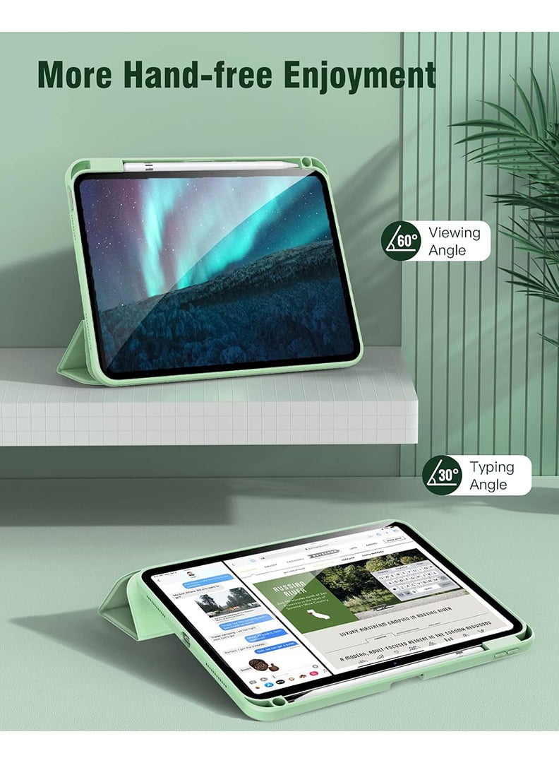 Theodor Hybrid Slim Case for iPad (A16) 11th Gen 11 Inch 2025/10th Gen 10.9 Inch 2022 Case with Pencil Holder, Shockproof Trifold Stand Protective Cover with Soft TPU Clear Back for iPad 11/ 10 Case, Auto Sleep/Wake Light Green  - Image 5